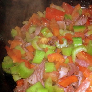 Chopped celery, onion, beef