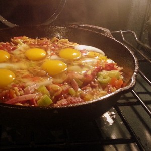 eggs in skillet in the oven