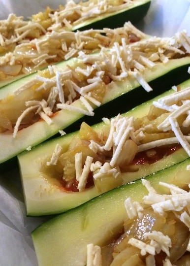 3 Gluten Free Zucchini Pizza Boats with cheese