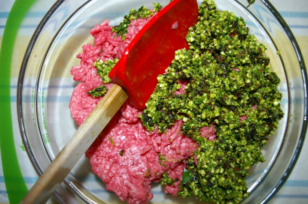 Mixing the ingredients for burgers 