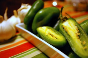 Schug ingredients - making green chili paste