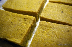 Polenta rectangles ready to be grilled