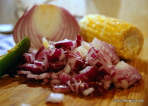 Red onion, jalapenos and corn