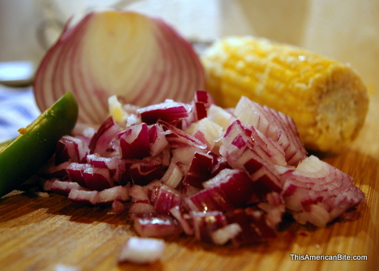 Red onion, jalapenos and corn