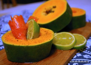 Papaya with lox and lime