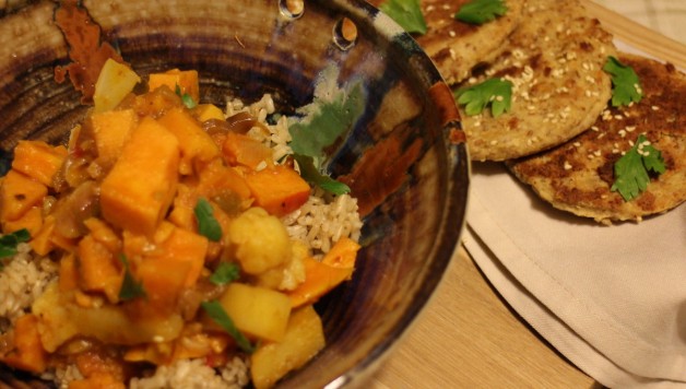 Sweet potato and cauliflower curry