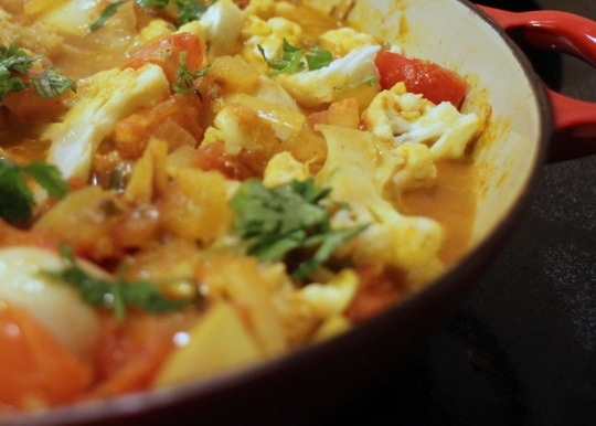 Egg curry with cauliflower and tomatoes 