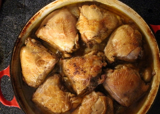Braised chicken with golden beets and kale
