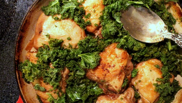 Braised Chicken with Golden Beets and Kale