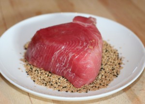 Seared Tuna Over Sesame Seeds